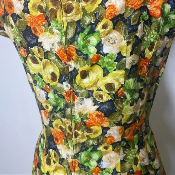 Vintage 1950s Floral Print Wiggler dress Alix of Miami - Picture 2 of 7